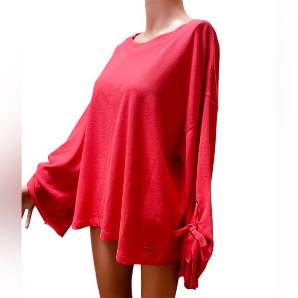 DONNA KARAN ACTIVE SWEATSHIRT LACE-UP WOMEN TIE-SLEEVES PINK COLOR SIZE LARGE - Picture 12 of 13